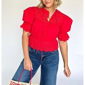 Red Lace Trim Blouse